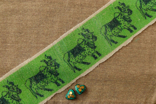 Green Cow Print Sequin Trim,Quirky Cow Print Border,Sequin Embroidered Lace,Boho Animal Trim,Indian Designer Saree Border,Price/mtr