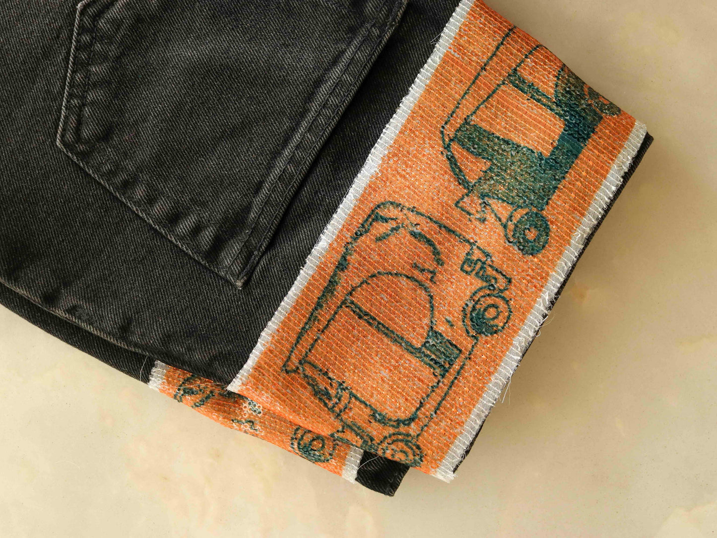 Orange Tuktuk Print Sequin Trim,Quirky Auto Border,Neon Sequin Embroidered Lace,Boho Vehicle Trim,Indian Designer Saree Border,Price/mtr