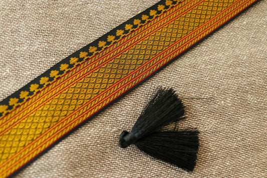 Black Gold Floral Jacquard Trim,Brocade Paithani Border,Indian Brocade Lace,Black Gold Vintage Trim,Black Saree Border,Price/mtr