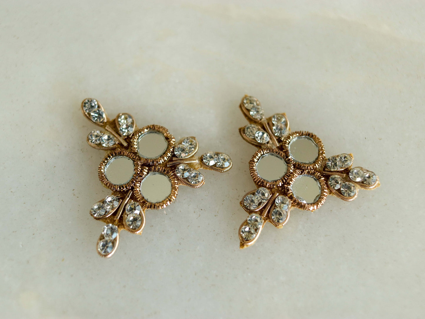 Golden mirror butti embroidered patch,Handmade triangle embroidered applique,Gold zari floral patch,DIY Patch, 2 pieces