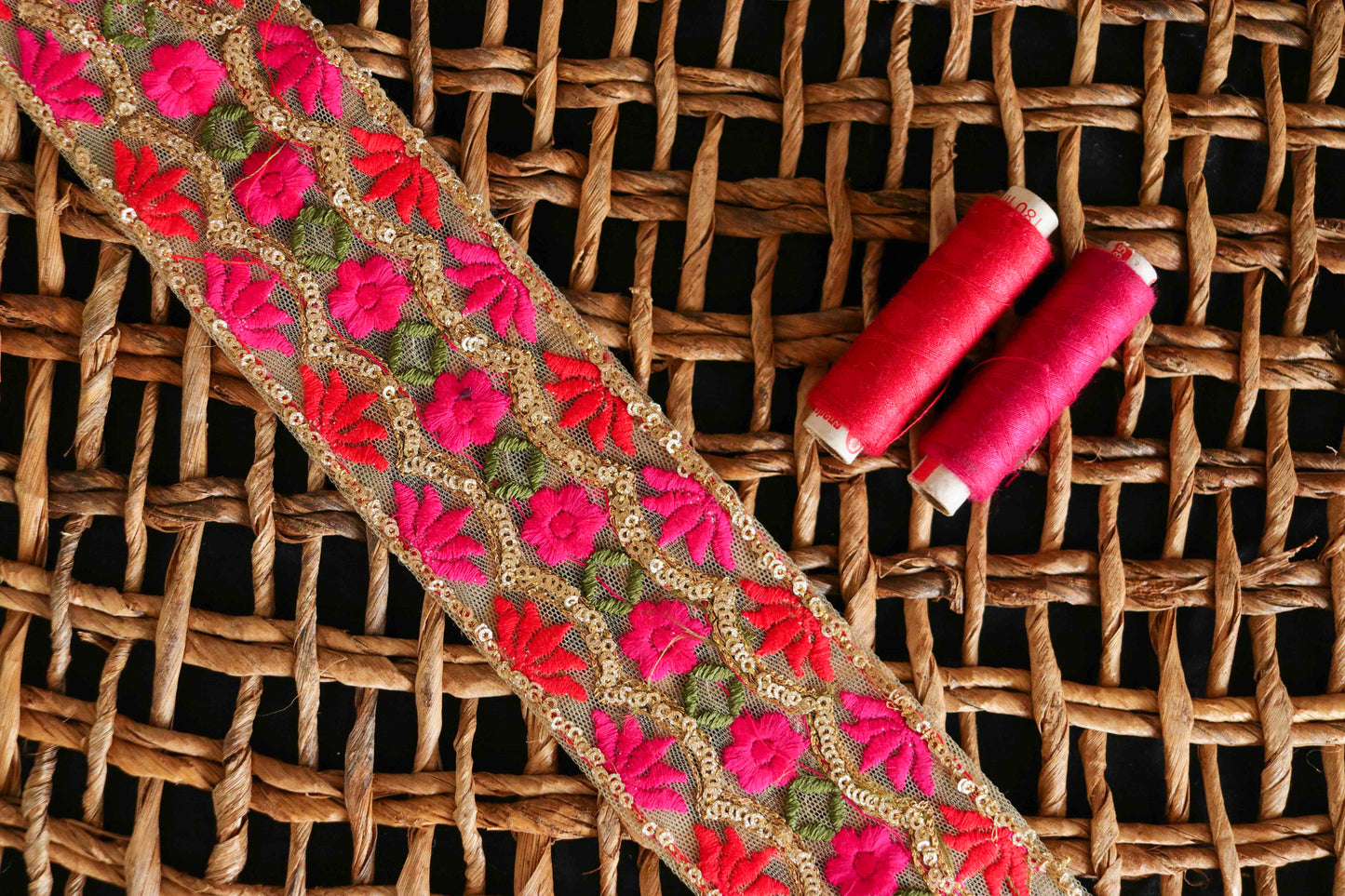 Orange Pink Floral Embroidered Trim,Orange Floral Net Border,Floral Embroidery Lace,Indian Trim,Floral Saree Border,Price/mtr