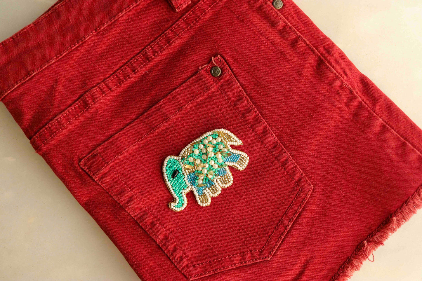 Teal Elephant Beaded Patch,Handmade embroidered applique,Teal Elephant applique,Quirky Animal patch,Sew on applique,DIY Patch