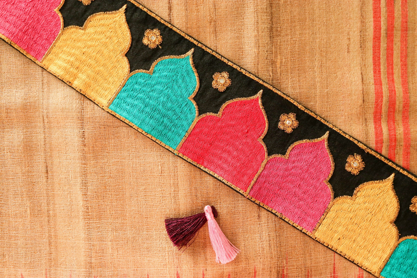 Colourful Black Palace Embroidered Trim,Black Multicolour Border,Boho Trim,Royal Indian Designer Lace,Black Saree Border,Price/mtr