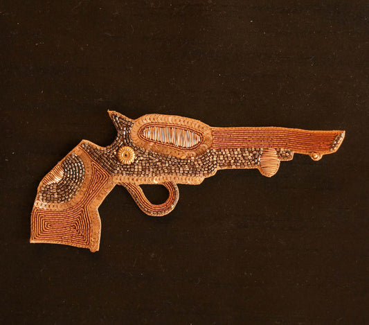 Quirky Gold Gun Embroidered Patch,Handmade embroidered applique,Golden Gun Patch,Pistol patch,Sew on applique,DIY Patch