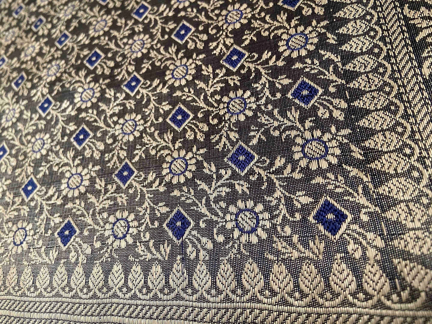 Brown Gold Brocade Silk Fabric,Banarasi Square Patch,Indian Brocade Fabric,Brown Blue Silk,Cushion Cover,Home Decor