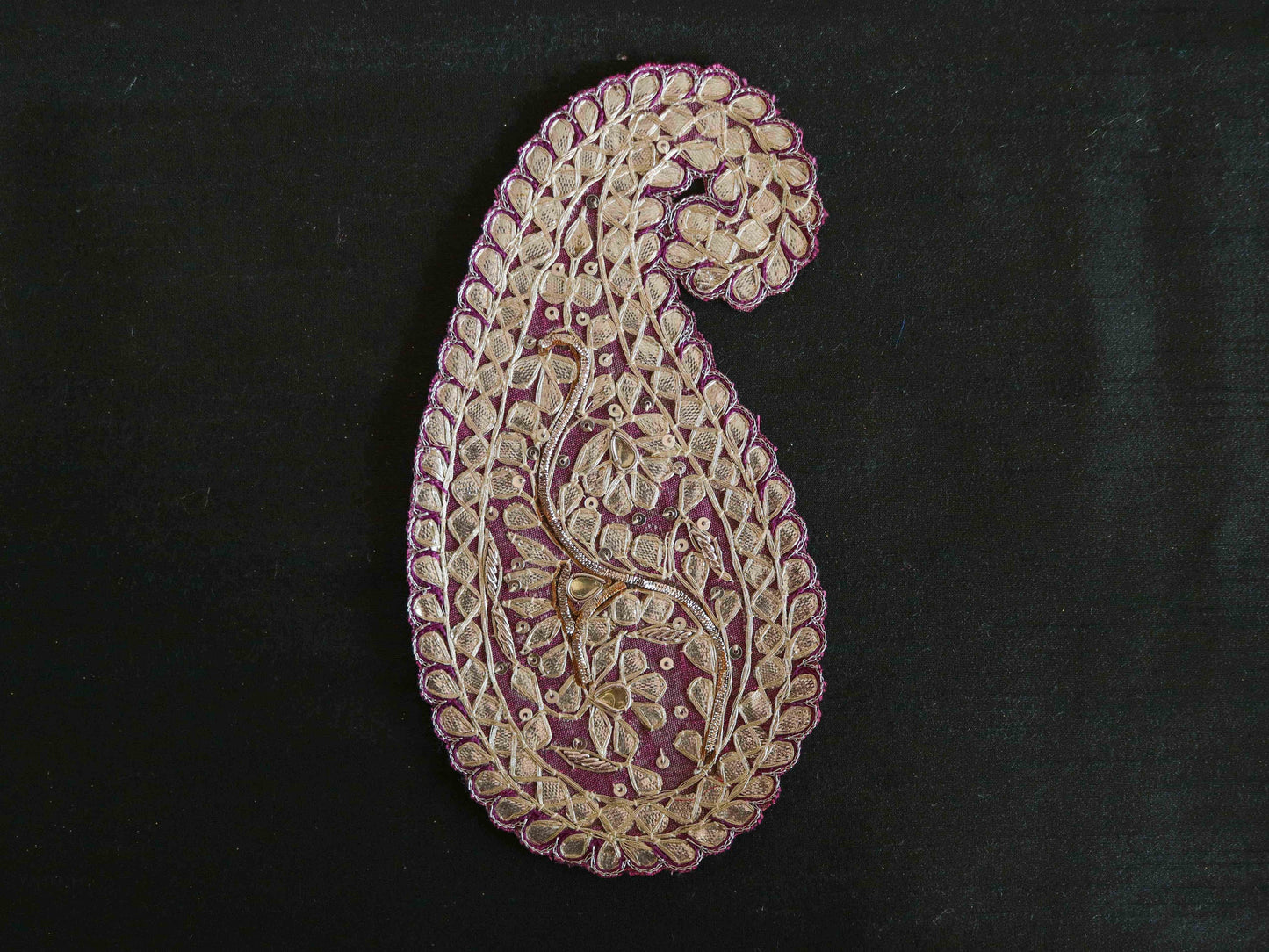 Pink Silver Paisley Embroidered Patch,Indian Handmade Paisley Gota Applique,Large Silver Foil Paisley patch,DIY Patch