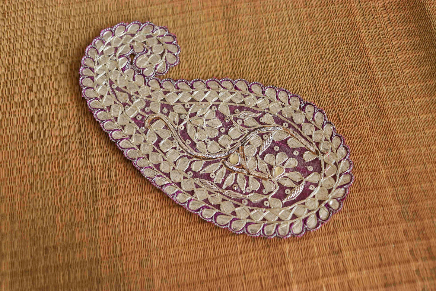 Pink Silver Paisley Embroidered Patch,Indian Handmade Paisley Gota Applique,Large Silver Foil Paisley patch,DIY Patch