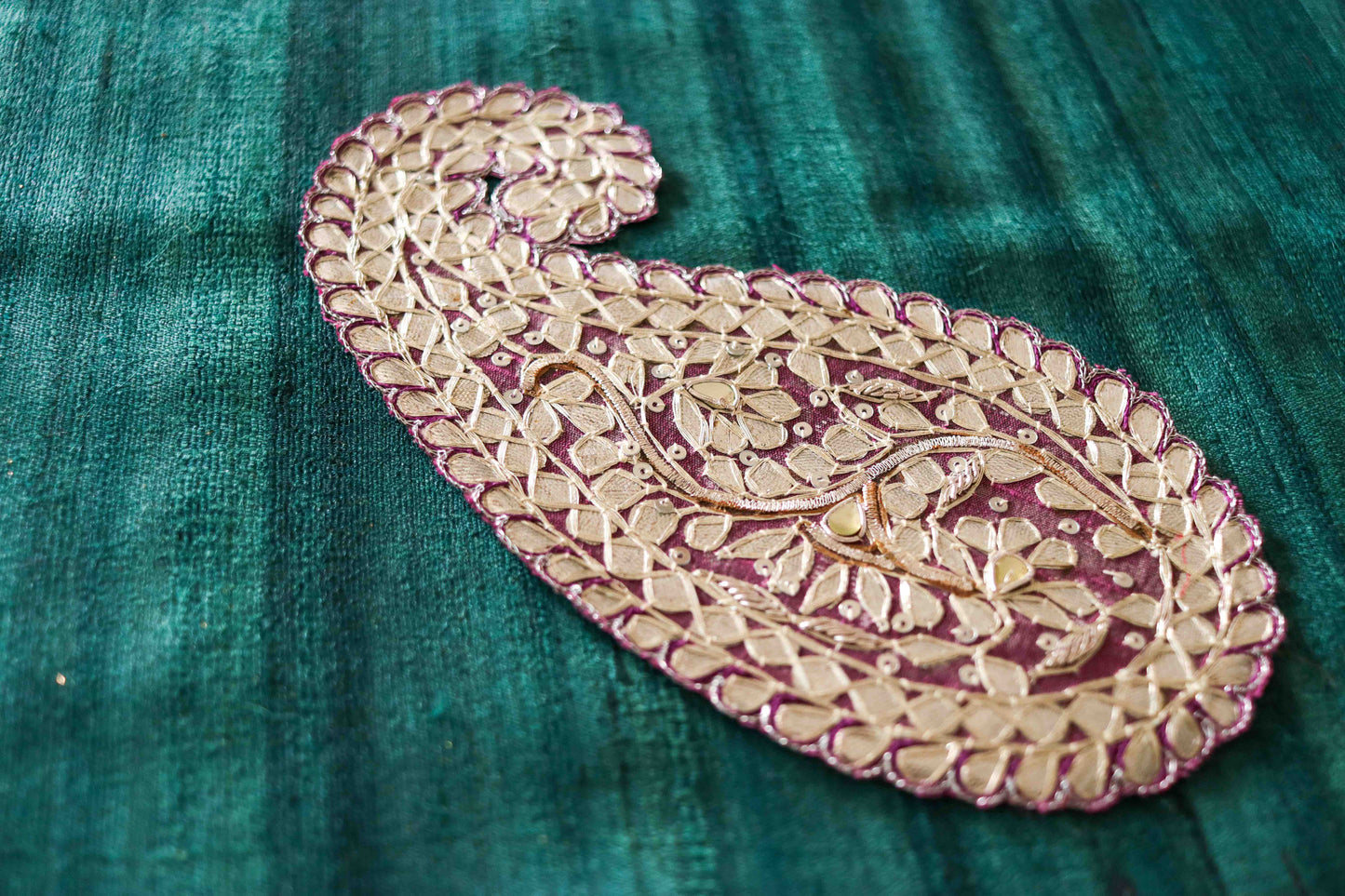 Pink Silver Paisley Embroidered Patch,Indian Handmade Paisley Gota Applique,Large Silver Foil Paisley patch,DIY Patch