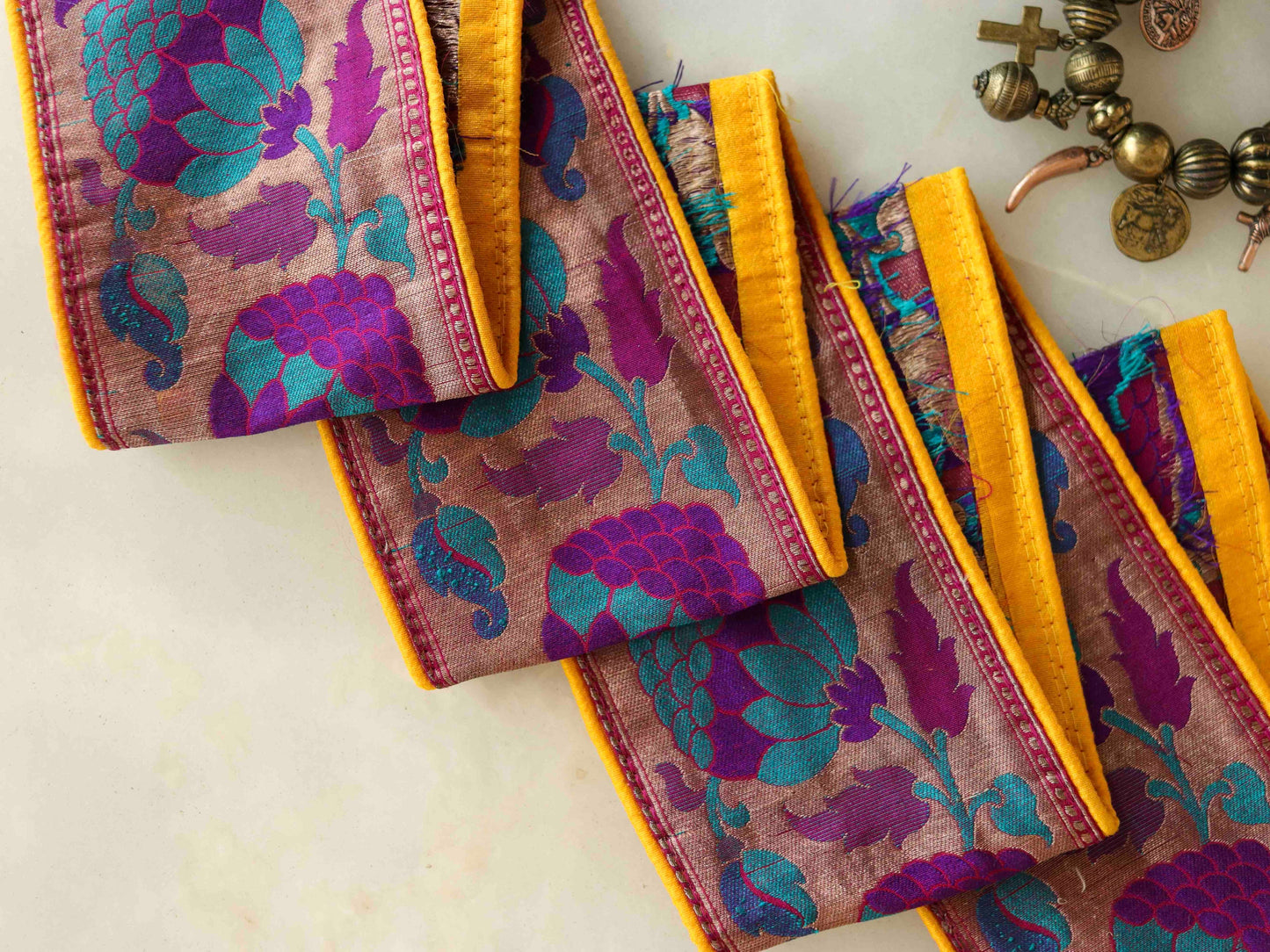 Purple Gold Floral Banarasi Trim,Brocade Border,Indian Brocade Lace,Banarasi Saree Border,Purple Bridal Trim,Price/mtr
