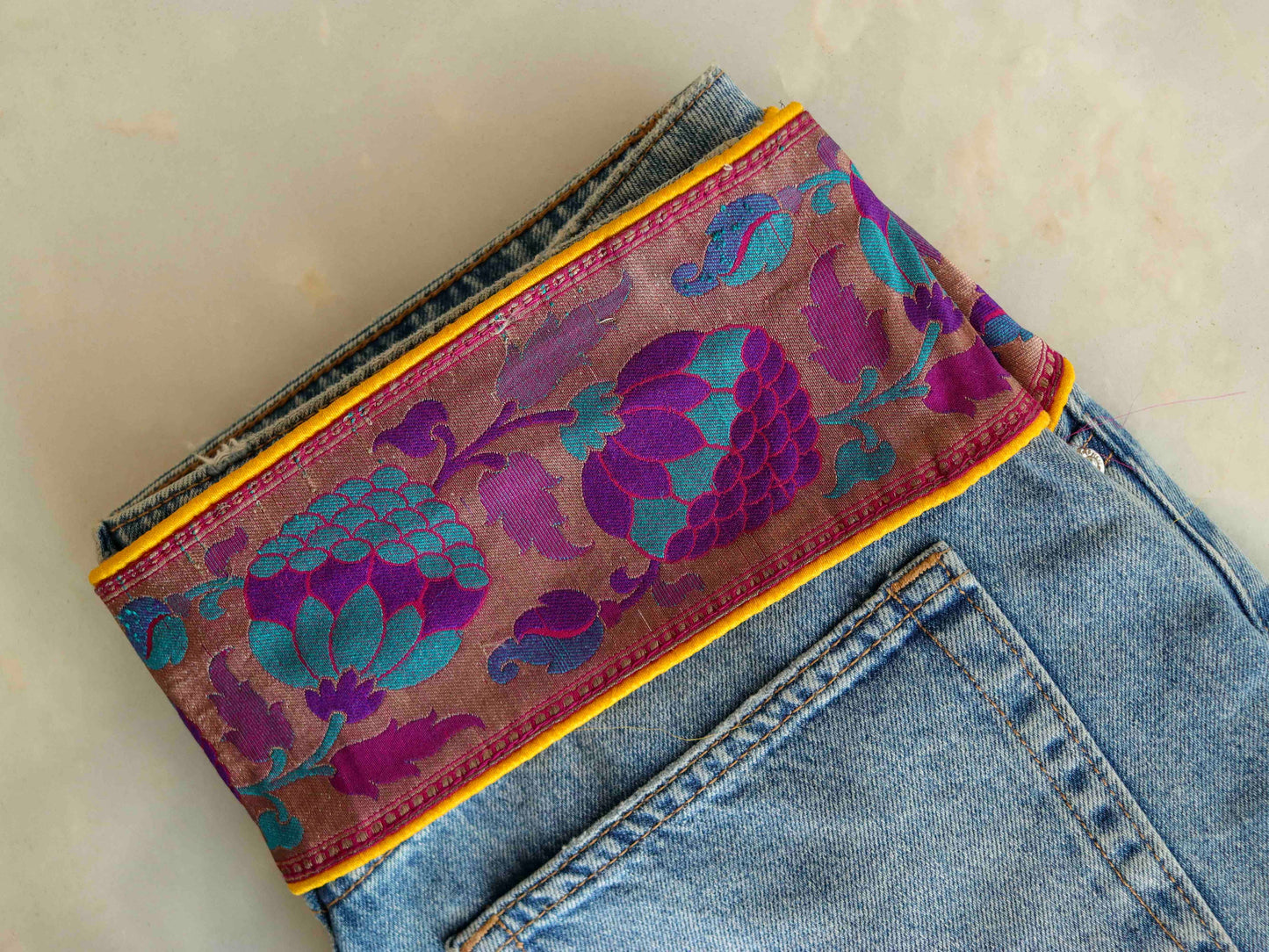 Purple Gold Floral Banarasi Trim,Brocade Border,Indian Brocade Lace,Banarasi Saree Border,Purple Bridal Trim,Price/mtr