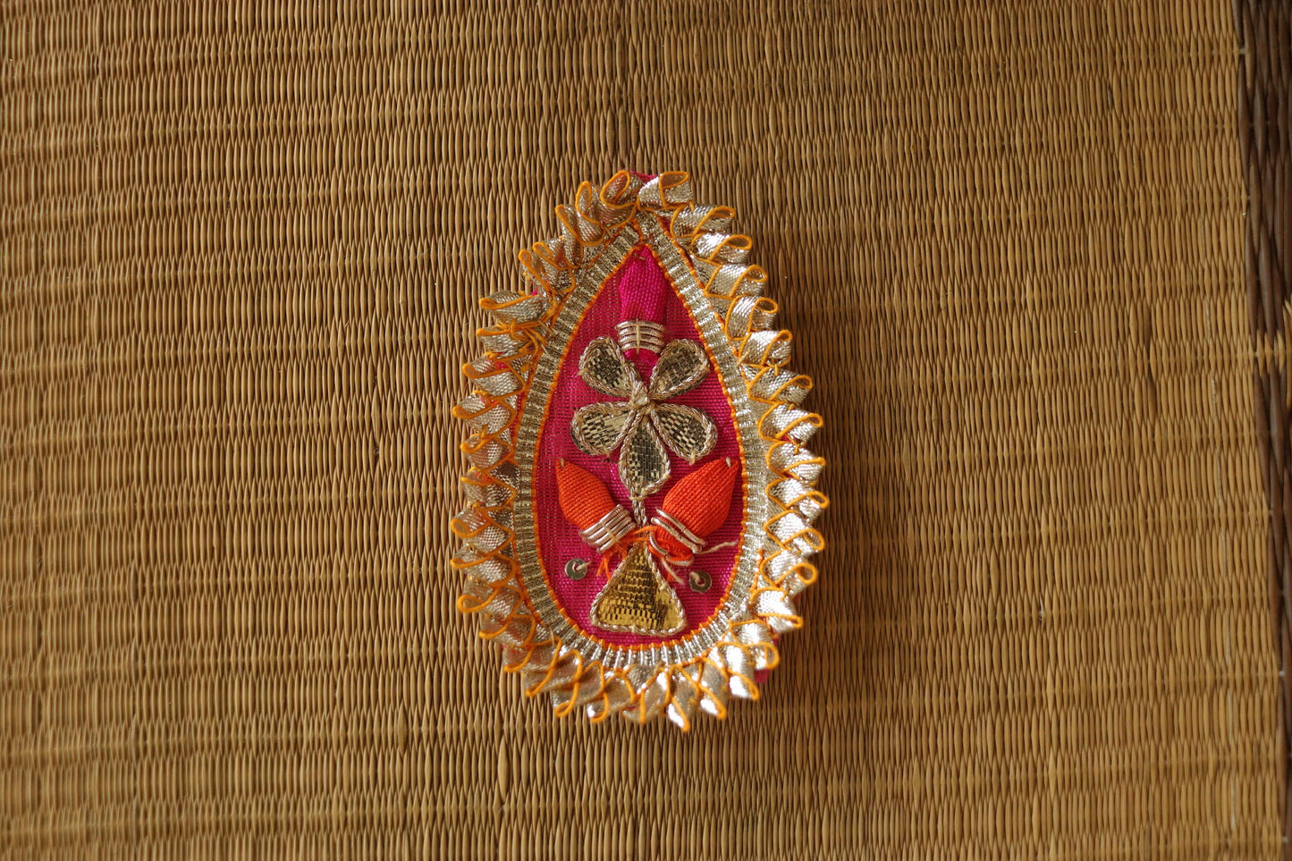 Pink Gold Teardrop Embroidered Patch,Indian Handmade Teardrop Gold Gota Applique,Pink Teardrop patch,DIY Patch