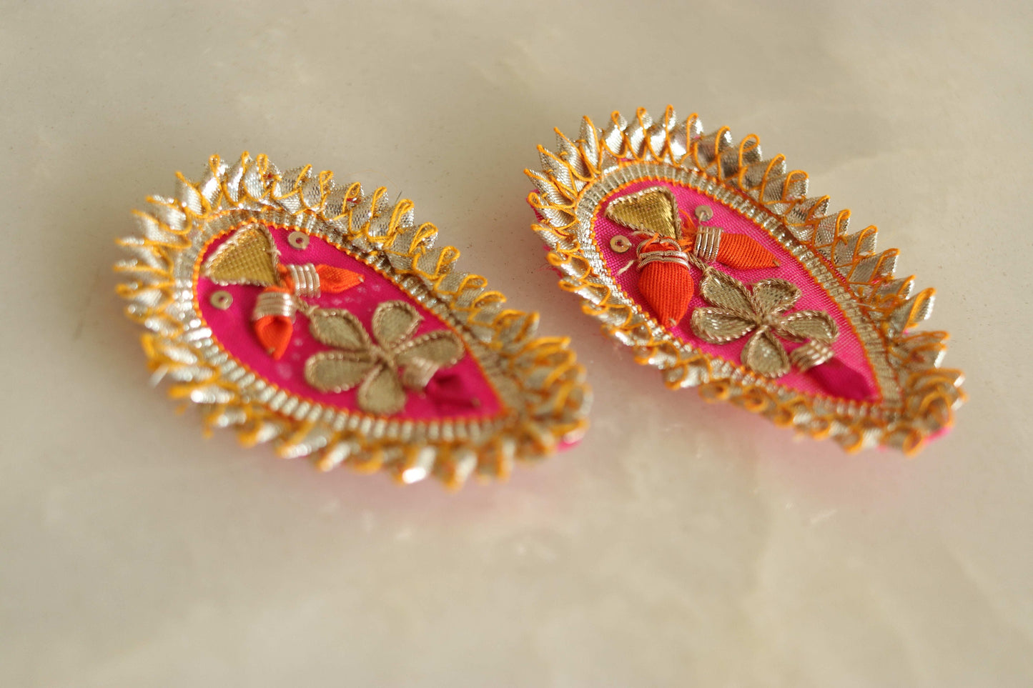 Pink Gold Teardrop Embroidered Patch,Indian Handmade Teardrop Gold Gota Applique,Pink Teardrop patch,DIY Patch