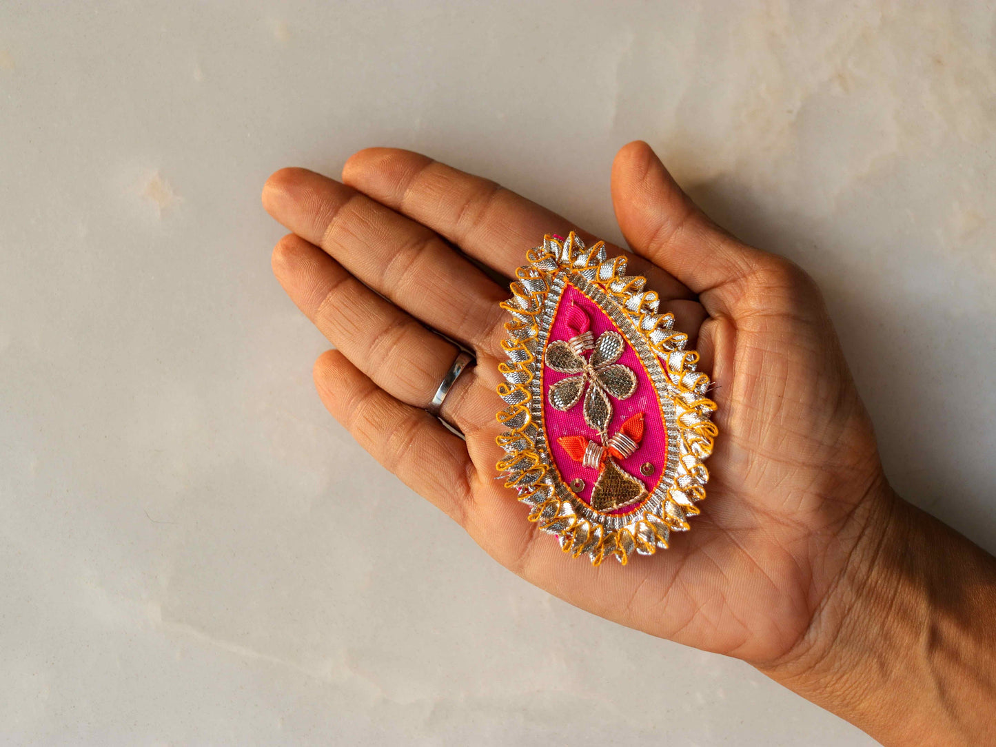Pink Gold Teardrop Embroidered Patch,Indian Handmade Teardrop Gold Gota Applique,Pink Teardrop patch,DIY Patch