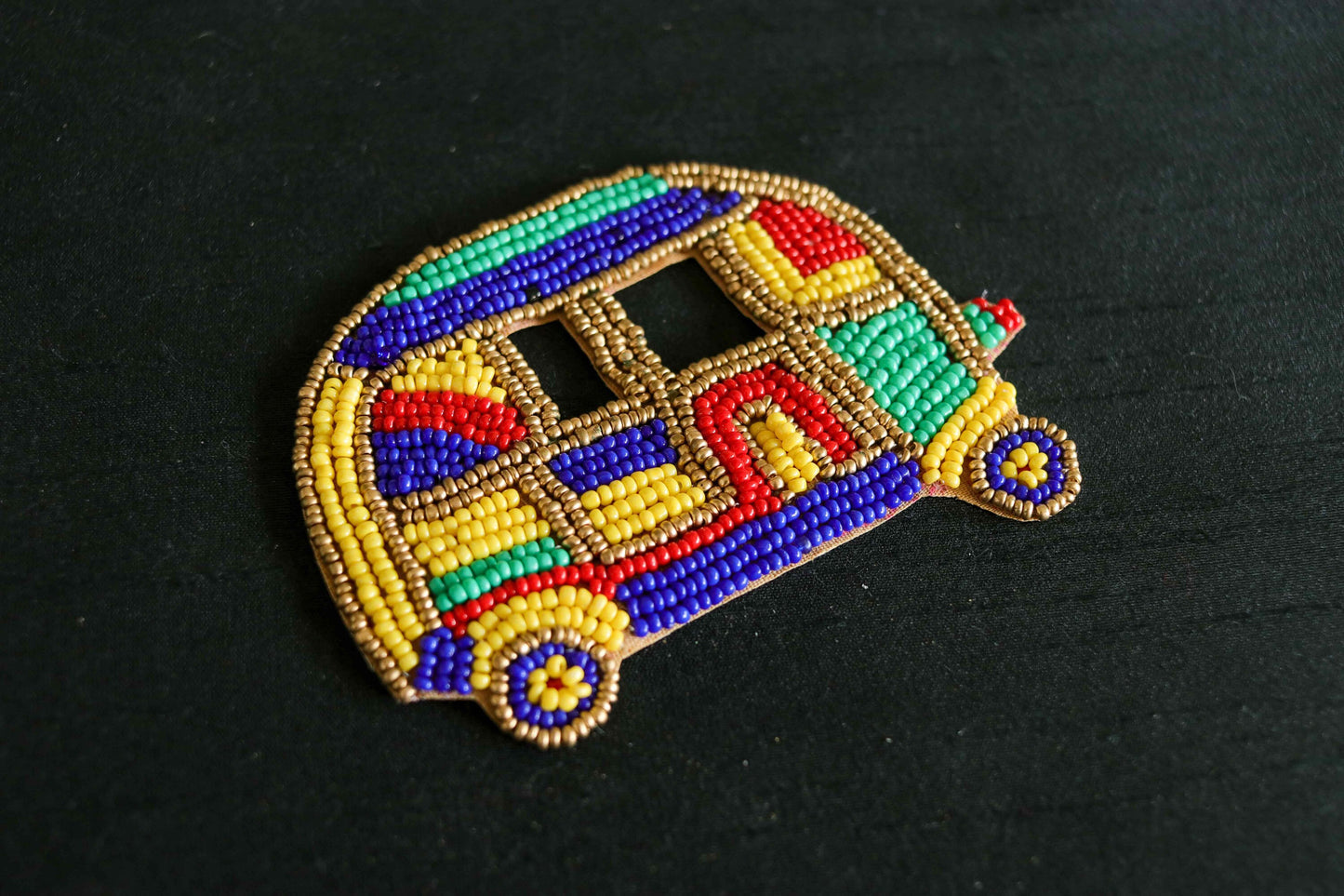 Quirky Multicolour Tuktuk beaded patch,Handmade Auto applique,Boho embroidered vehicle patch,Sew on DIY Patch