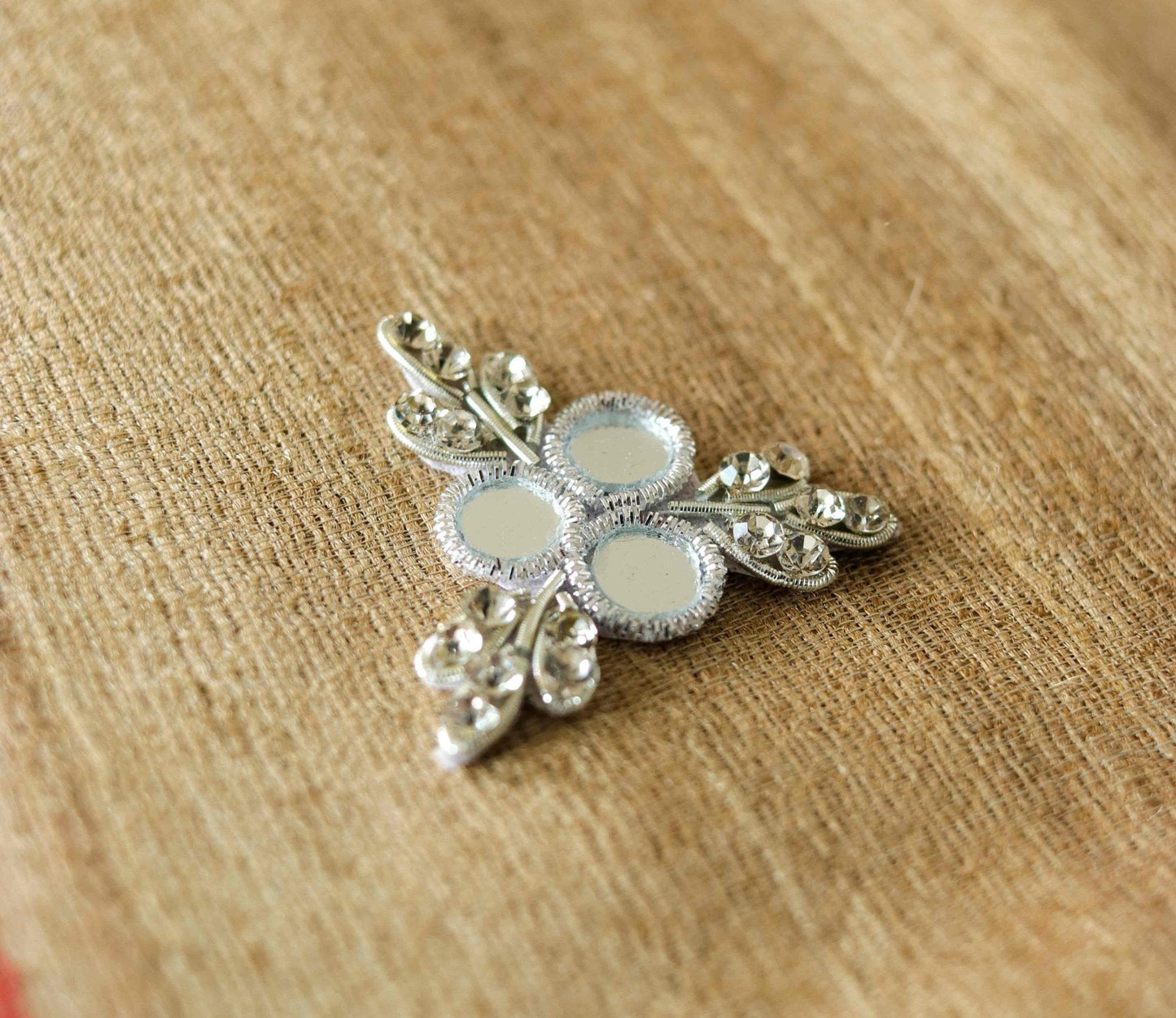 Silver mirror butti embroidered patch,Handmade triangle embroidered applique,Silver zari floral patch,DIY Patch, 2 pieces