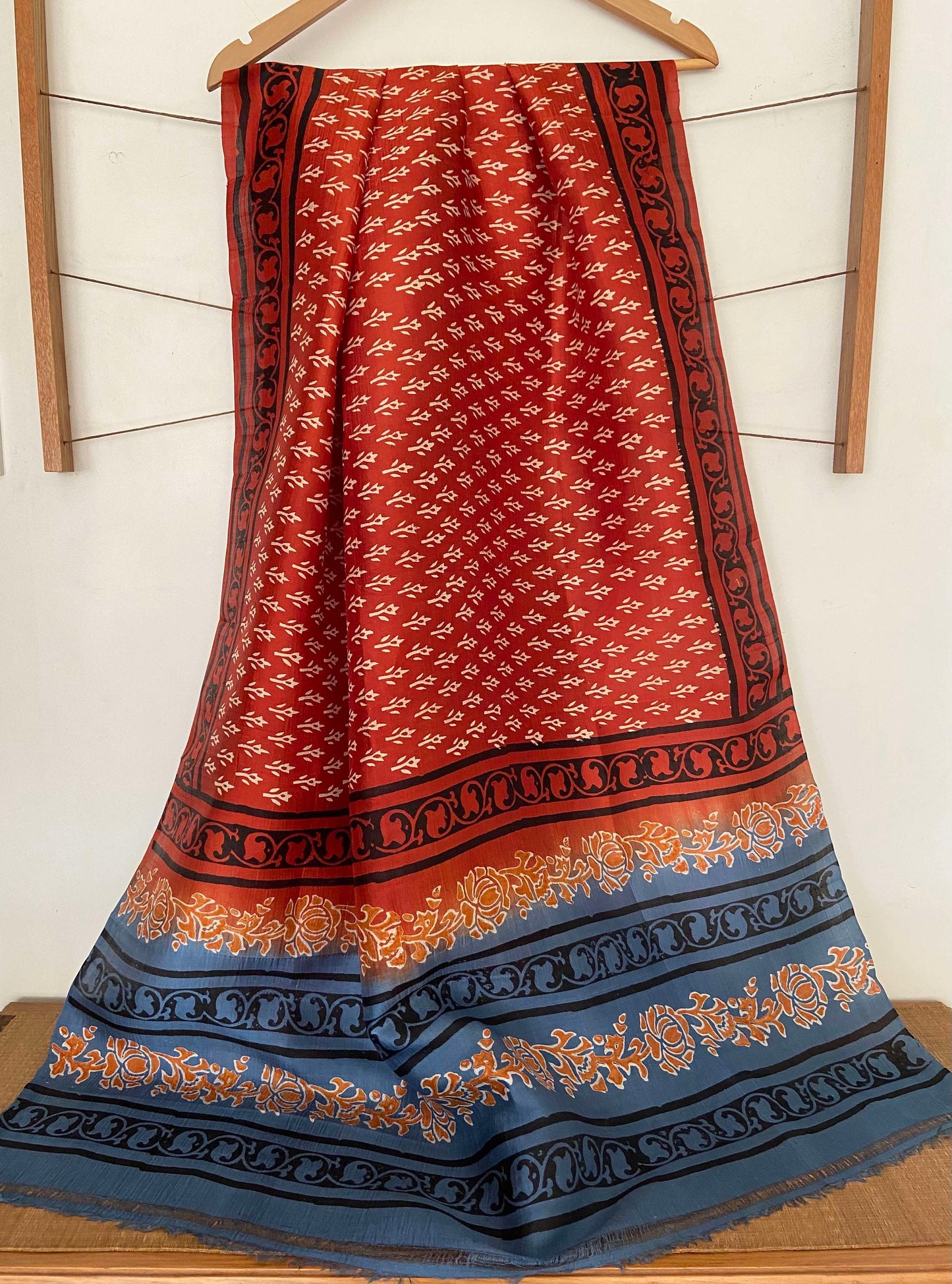 Tarana - Orange Floral Silk Dupatta, Burnt Orange Silk Stole,Indian Stole,Silk Fabric, Orange Shawl,Mother's Day Gift