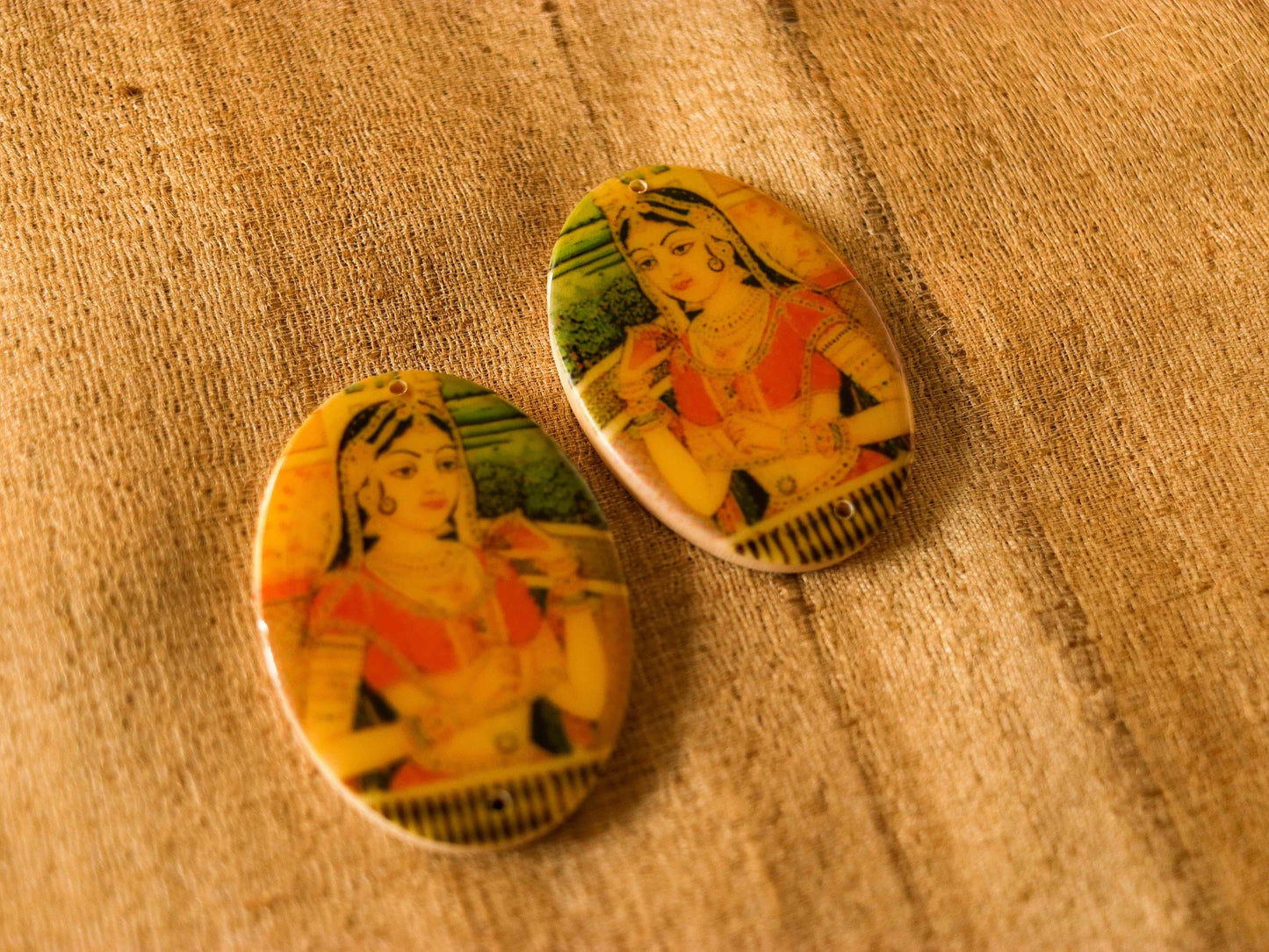 Indian Princess Digital Print Buttons,Royal Print Button,Sepia Princess Print Charm,Indian Jewellery Charm,Exotic Boho Buttons,2 pcs