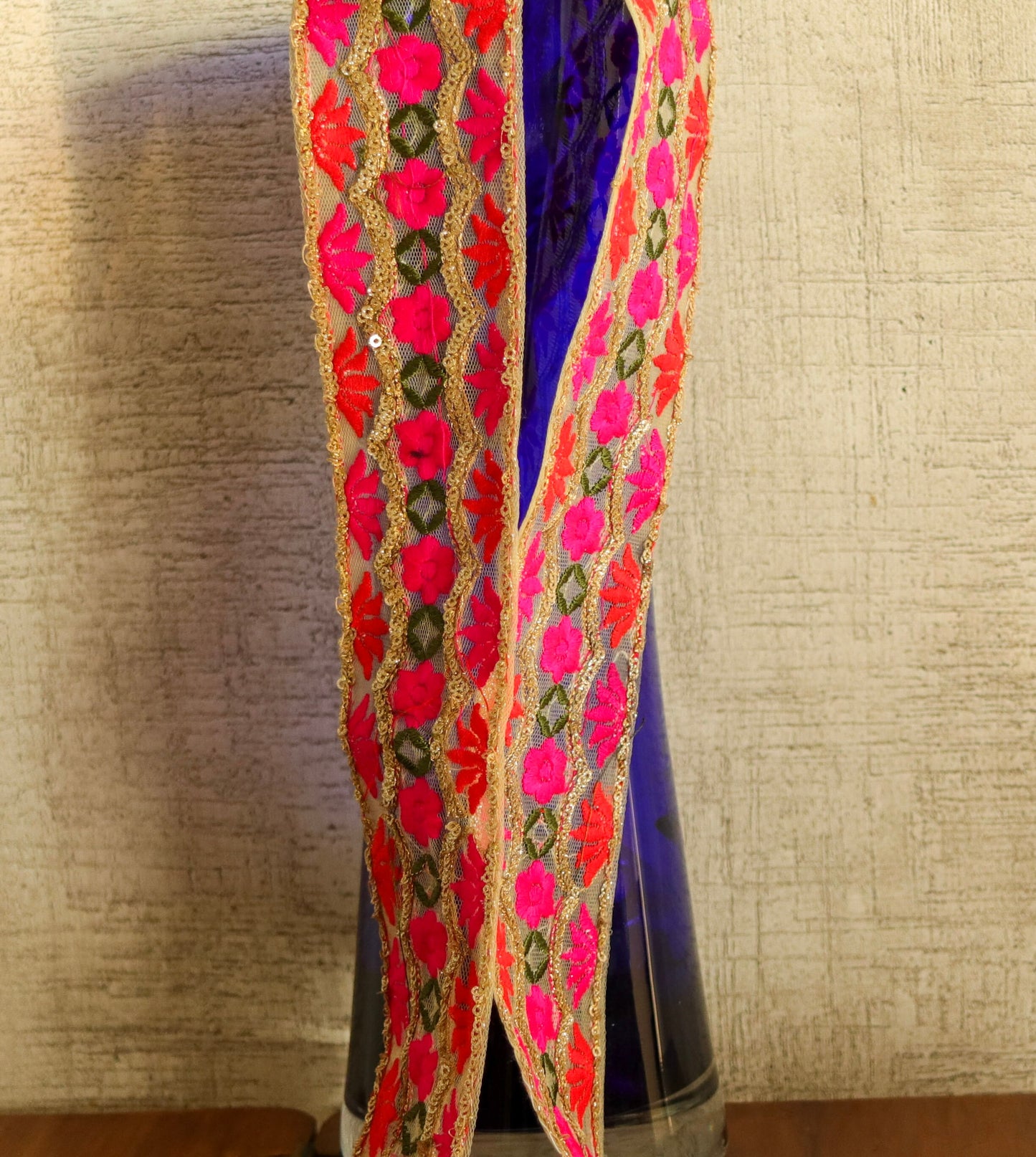 Orange Pink Floral Embroidered Trim,Orange Floral Net Border,Floral Embroidery Lace,Indian Trim,Floral Saree Border,Price/mtr