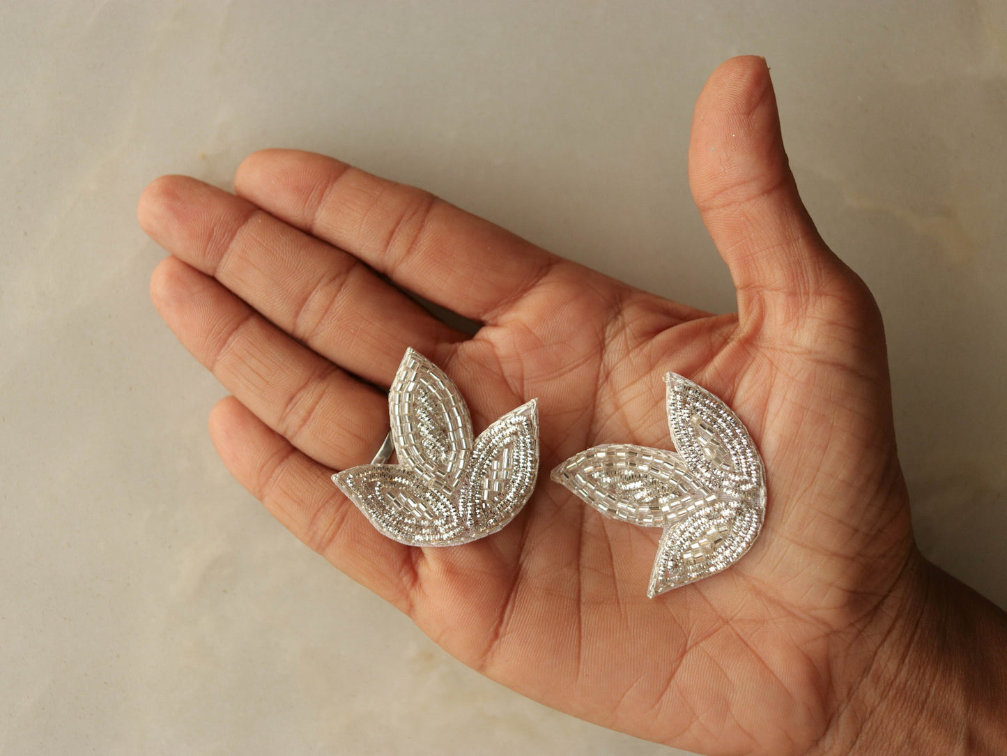 Silver Leaf butti embroidered patch,Handmade three leaf silver zari sequin applique,Silver zari 3 leaf patch,DIY Patch, 2 pieces