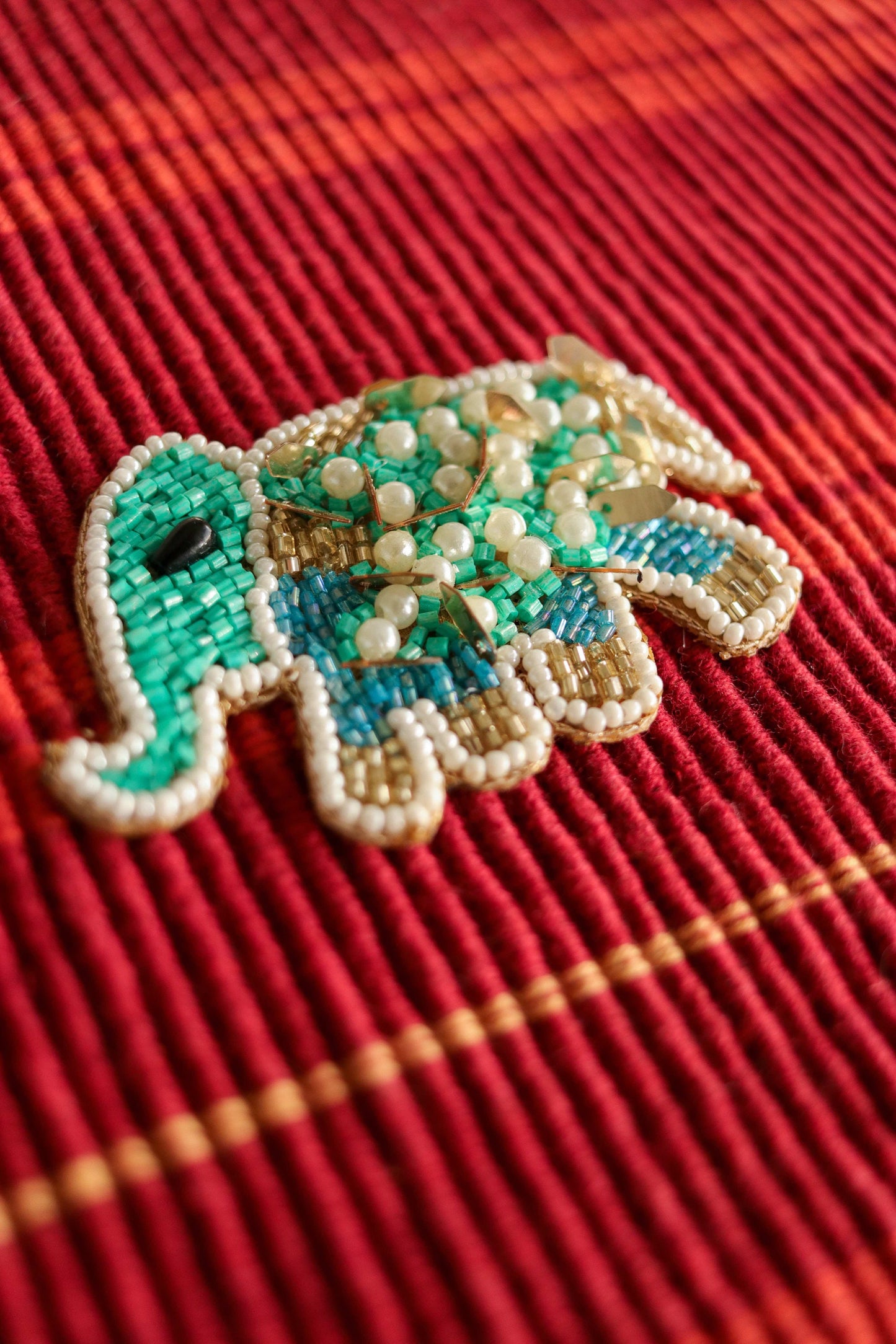 Teal Elephant Beaded Patch,Handmade embroidered applique,Teal Elephant applique,Quirky Animal patch,Sew on applique,DIY Patch