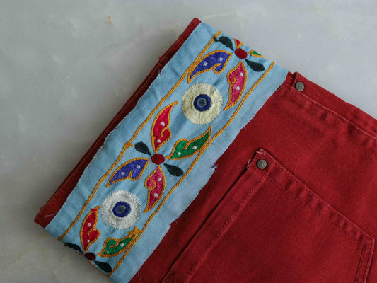 Blue Floral Kutchi Embroidered Trim,Indian Fabric Embroidered Border,Blue White Floral Lace,Floral Saree Border,Price/mtr