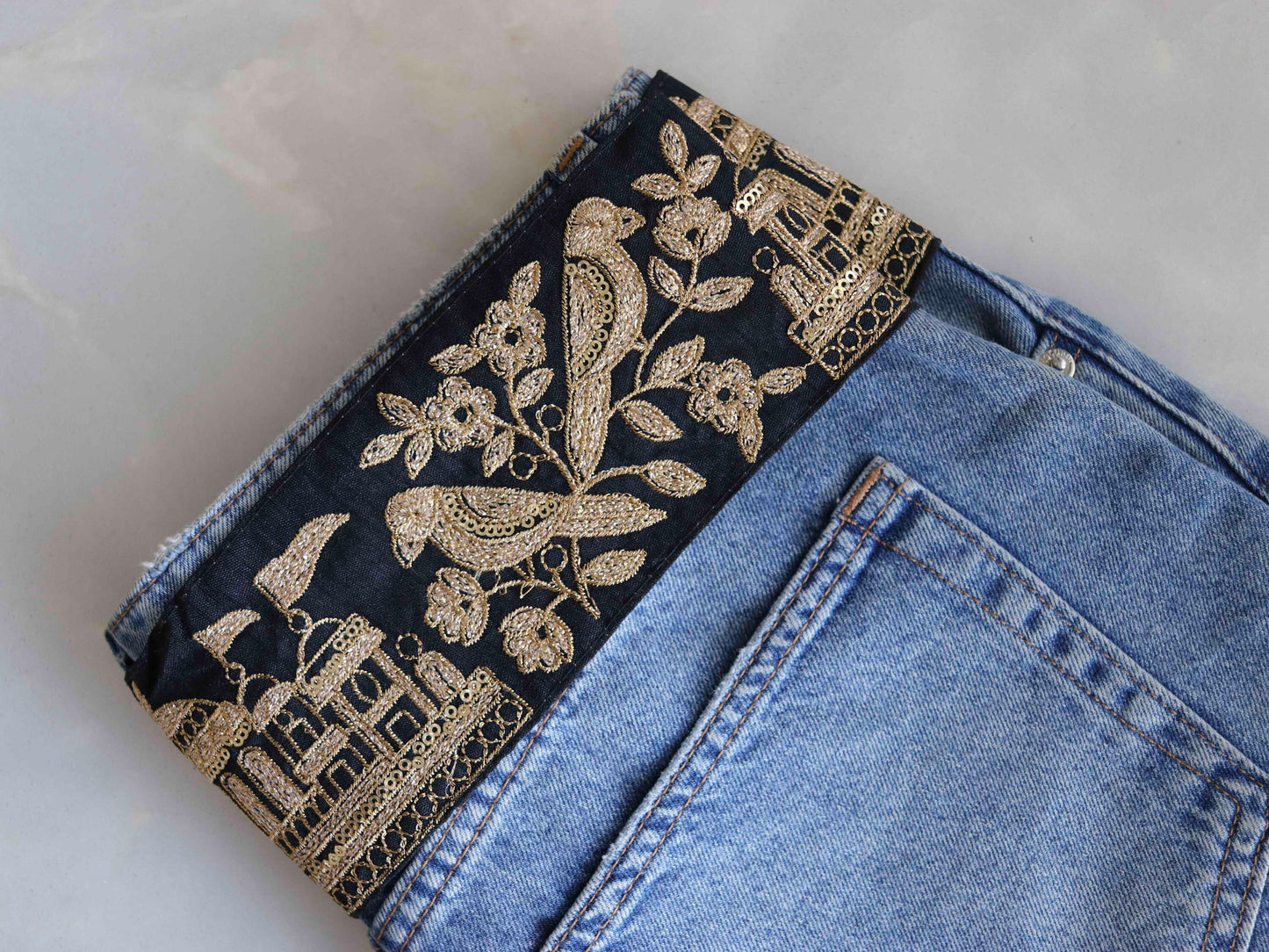 Black Parrot Palace Embroidered Trim,Black Gold Bird Lace,Bird Saree Border,Black Quirky Boho Trim,Indian Fabric Trim,Price/mtr