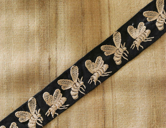 Quirky Black Bee Embroidered Trim,Honeybee Border,Boho Insect Embroidered Lace,Quirky Indian Saree Border,Price/mtr