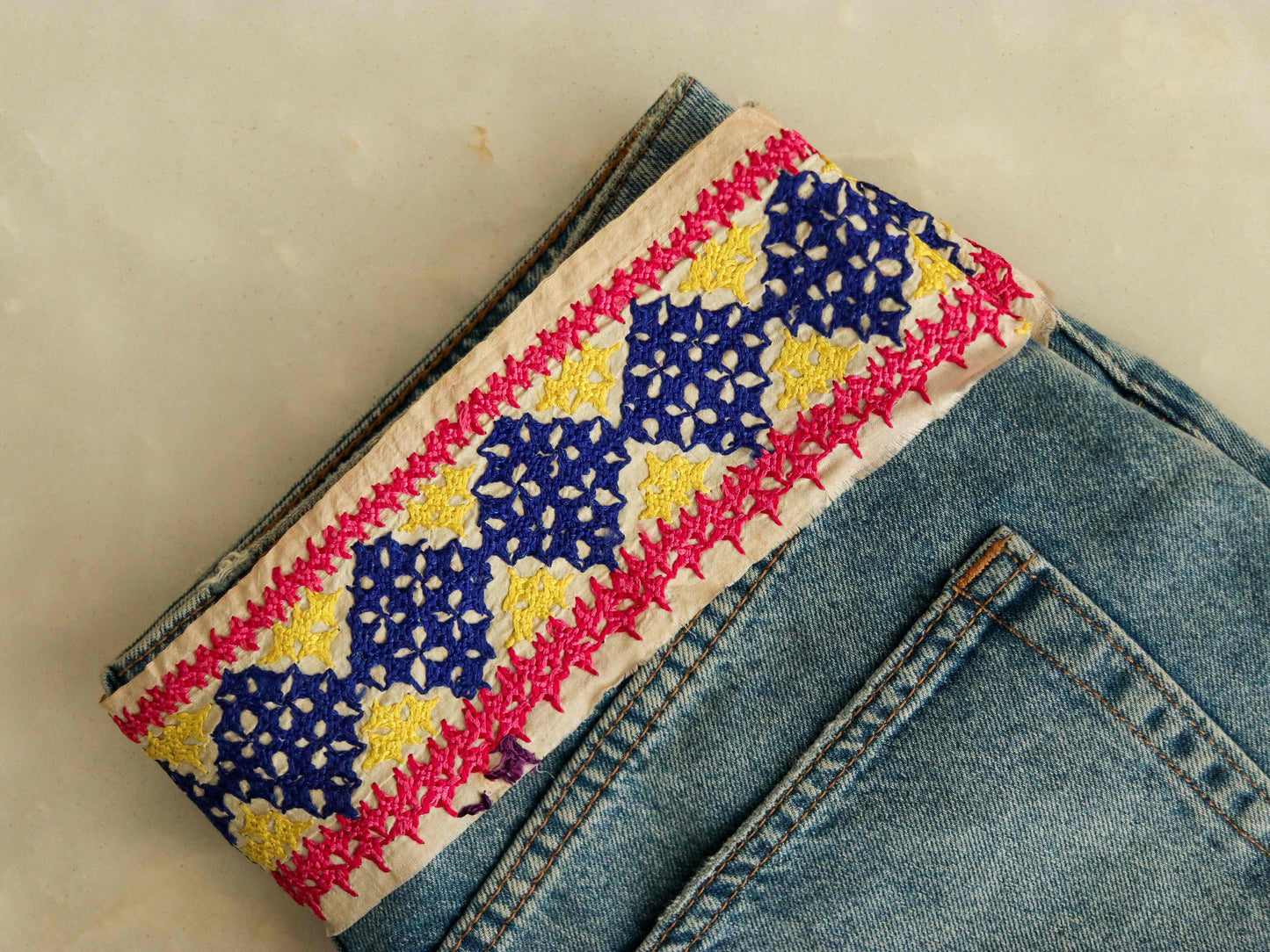 White Blue Embroidered Phulkari Trim,Indian Border,Handmade Cream Pink Lace,Recycled Vintage Boho Hippie Saree Border,Price/mtr