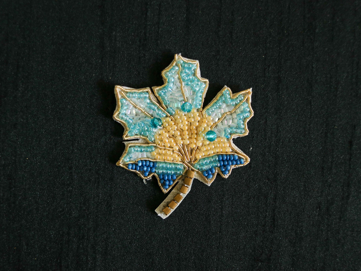 Blue Maple Leaf Beaded Patch,Handmade embroidered maple leaf applique,Quirky Fun Leaf patch,Canada flag shape Applique,DIY Patch