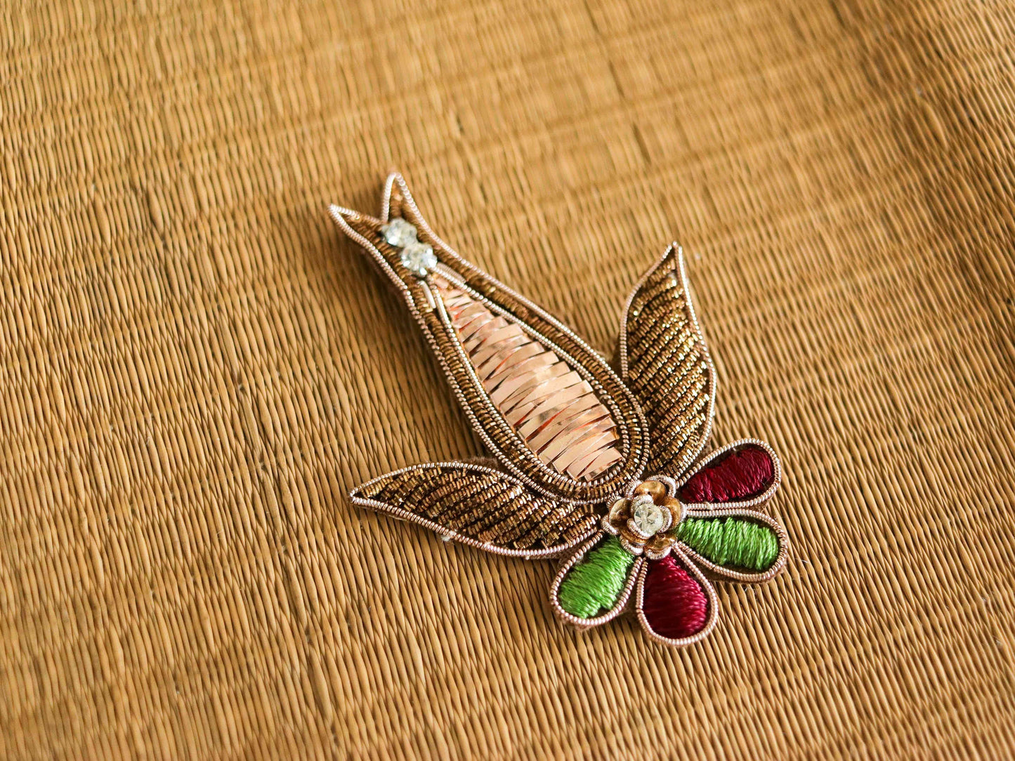 Gold Floral Embroidered patch,Handmade embroidered Tulip applique,Rose Gold Tulip Flower patch,Gold Gota Applique,DIY Patch