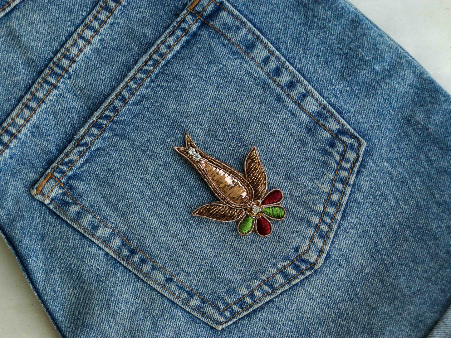 Gold Floral Embroidered patch,Handmade embroidered Tulip applique,Rose Gold Tulip Flower patch,Gold Gota Applique,DIY Patch