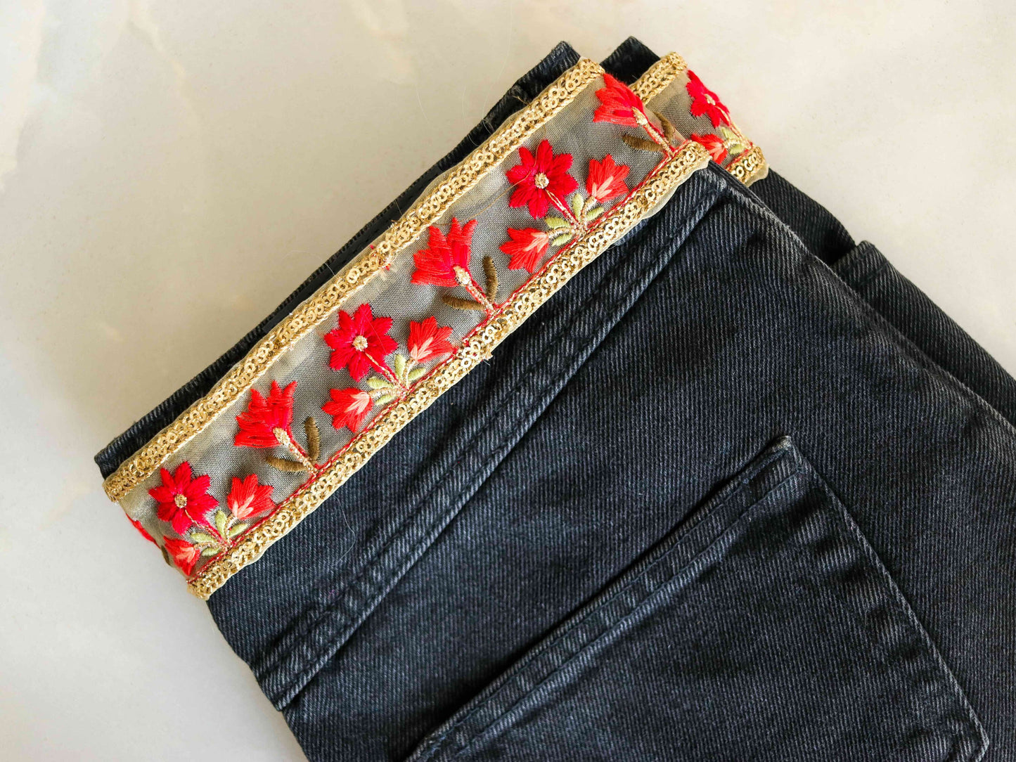 Orange Red Floral Embroidered Trim,Red Beige Floral Net Border,Floral Embroidery Lace,Indian Trim,Floral Saree Border,Price/mtr