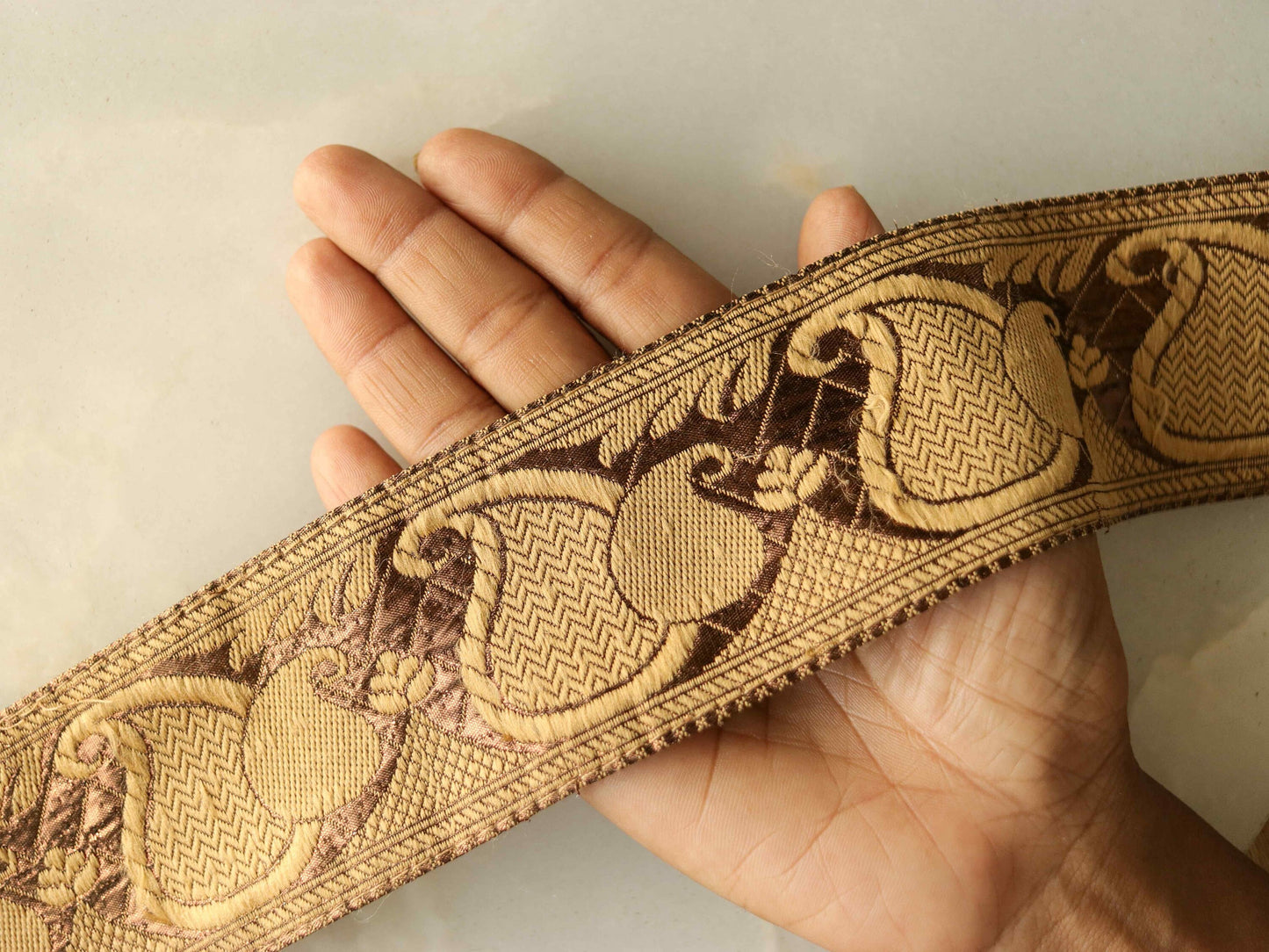 Brown Gold Paisley Brocade Trim,Indian Brocade Border,Brown Gold Paisley Lace,Vintage Trim,Brown Saree Border,Price/mtr