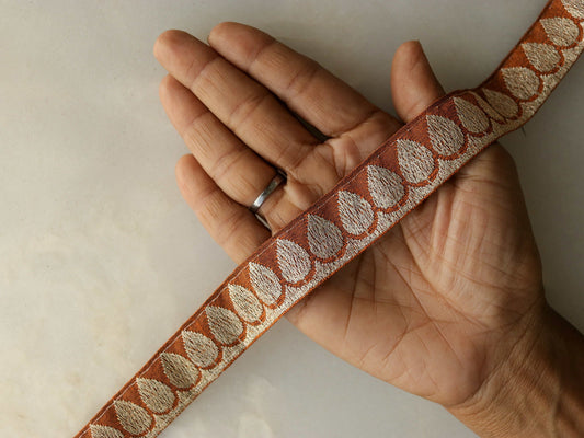 Ochre Gold Teardrop Jacquard Trim,Brocade Border,Indian Brocade Lace,Ochre Yellow Gold Vintage Trim,Saree Border,Price/mtr