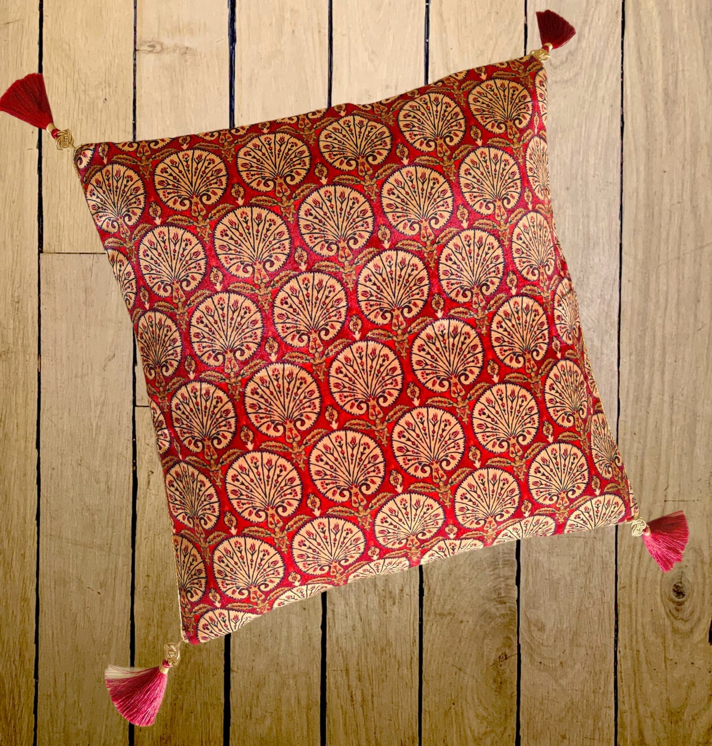 Nargis – Red Floral Velvet Cushion Cover,Printed Floral Velvet Sham,Rust Red Floral Print Cushion Cover,16”,18”,20”,Price/pc