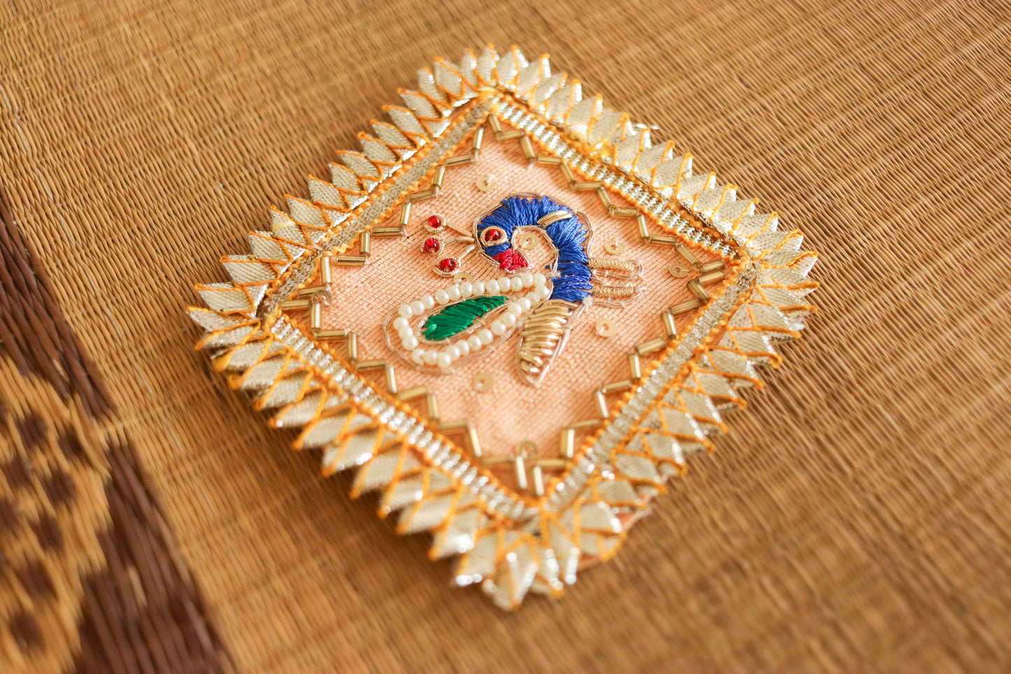 Peach Gold Peacock Embroidered Patch,Indian Handmade Peacock Gota Applique,Gold Foil Indian Bird patch,DIY Patch