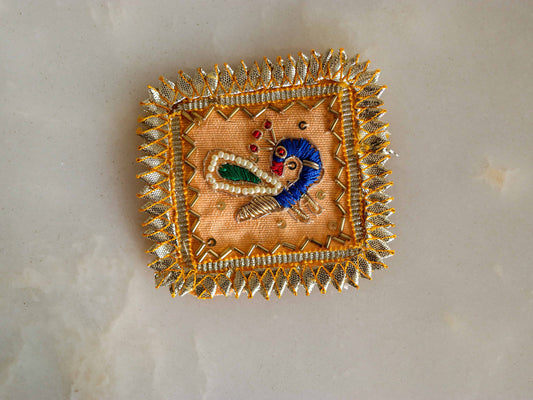 Peach Gold Peacock Embroidered Patch,Indian Handmade Peacock Gota Applique,Gold Foil Indian Bird patch,DIY Patch