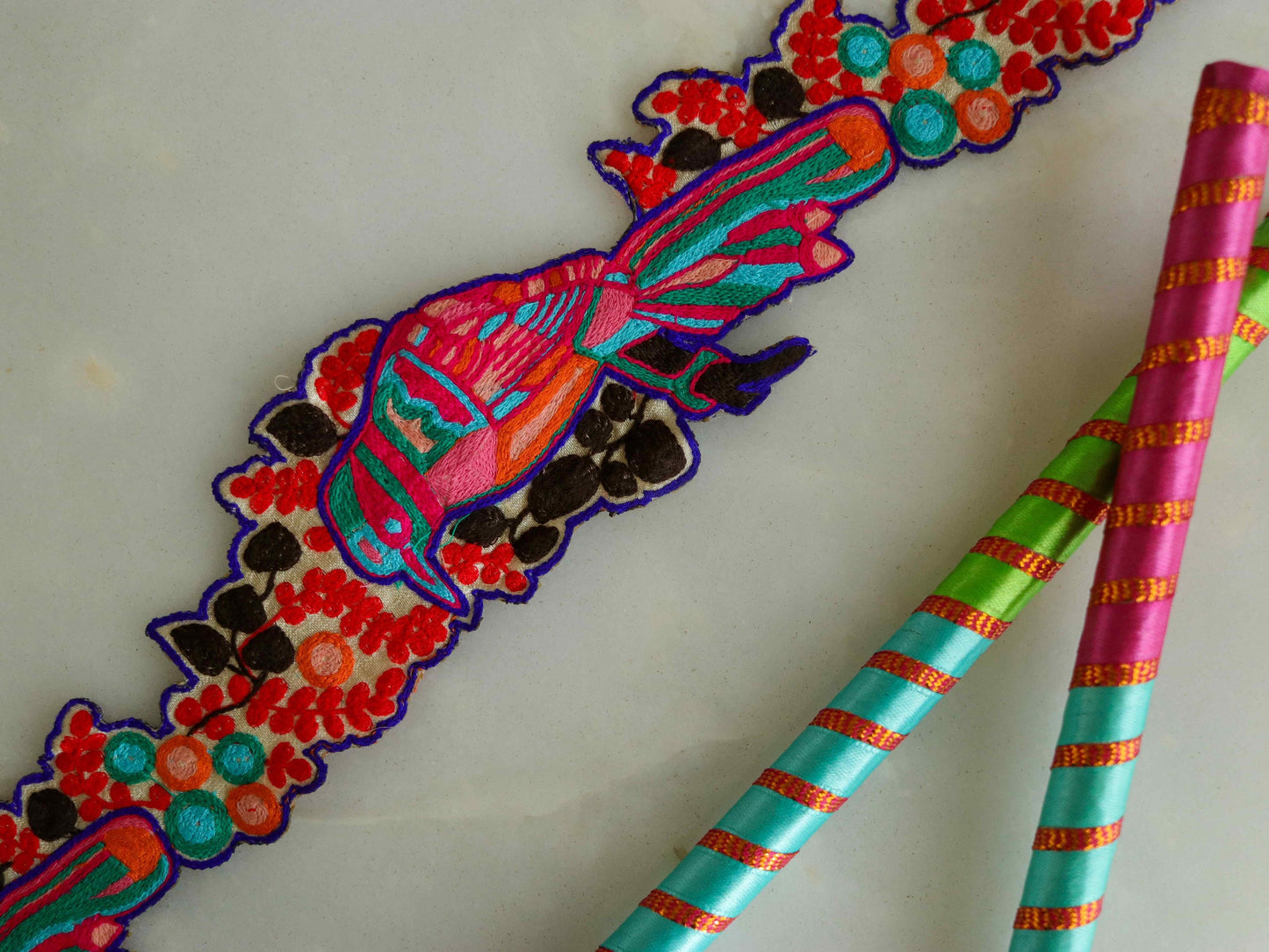 Pink Parrot Floral Cutwork Trim,Parrot Embroidered Border,Pink Bird Floral Lace,Cutwork Floral Saree Border,Price/mtr