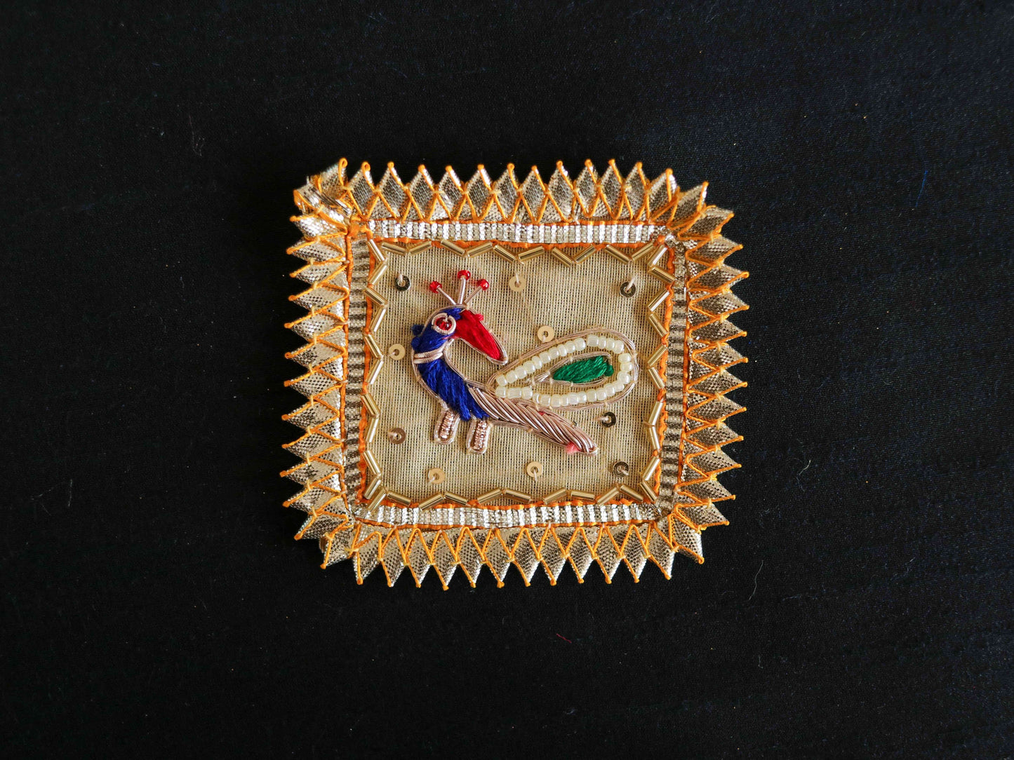 Yellow Gold Peacock Embroidered Patch,Indian Handmade Peacock Gota Applique,Gold Foil Indian Bird patch,DIY Patch