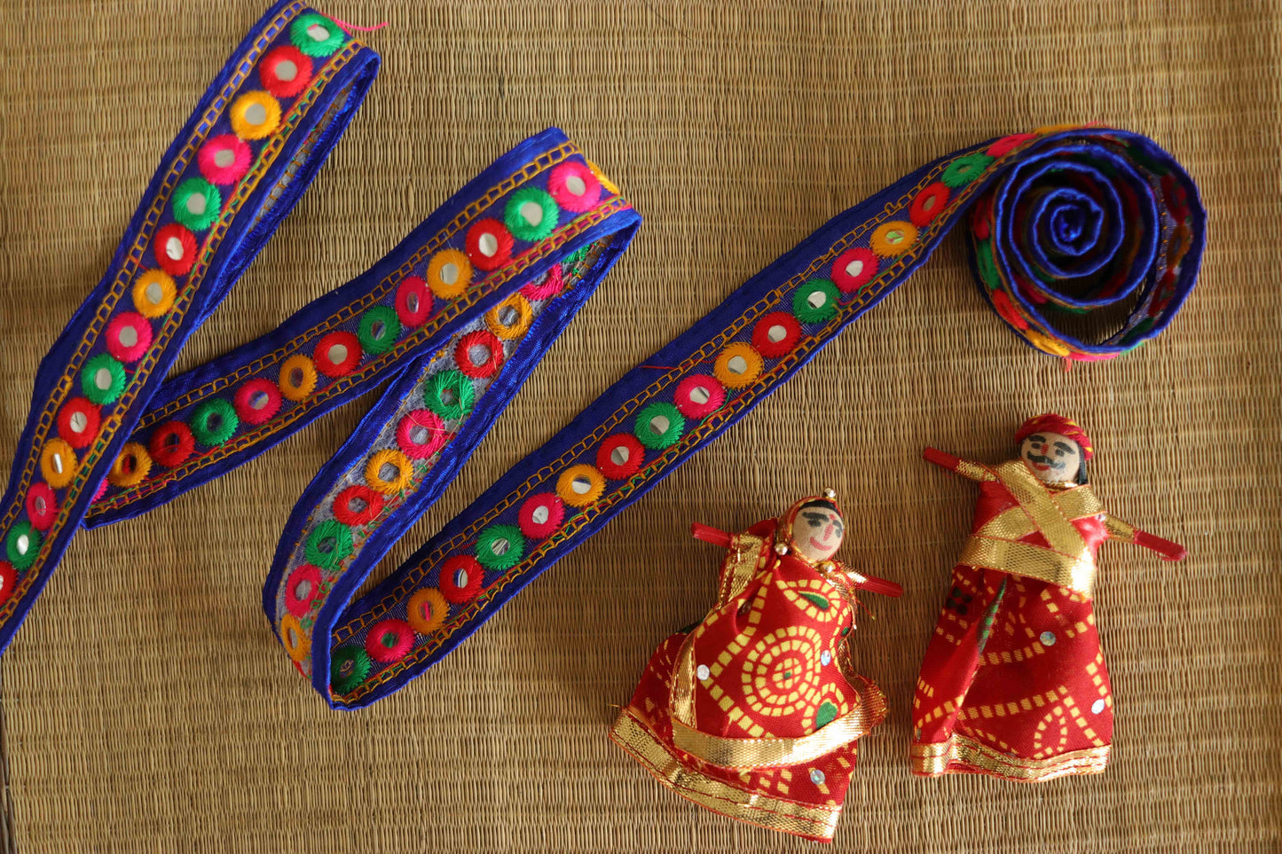 Blue Mirror Embroidered Kutchi Trim,Indian Embroidered Border,Blue Faux Mirror Lace,Tribal Boho Hippie Saree Border,Price/mtr