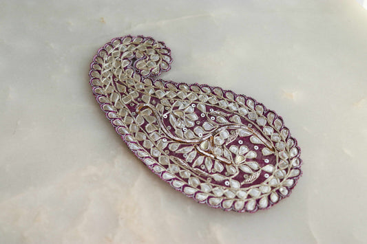 Pink Silver Paisley Embroidered Patch,Indian Handmade Paisley Gota Applique,Large Silver Foil Paisley patch,DIY Patch