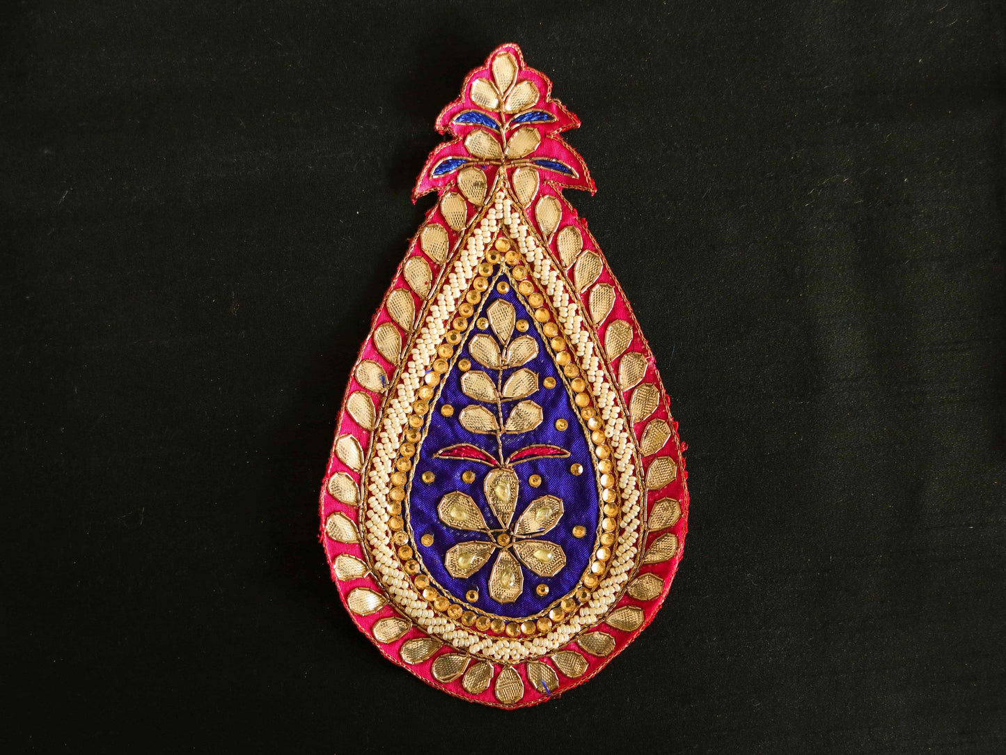 Pink Blue Teardrop Embroidered Patch,Indian Handmade Teardrop Gota Applique,Large Pink Floral Teardrop patch,DIY Patch