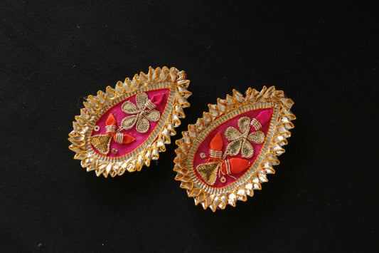Pink Gold Teardrop Embroidered Patch,Indian Handmade Teardrop Gold Gota Applique,Pink Teardrop patch,DIY Patch