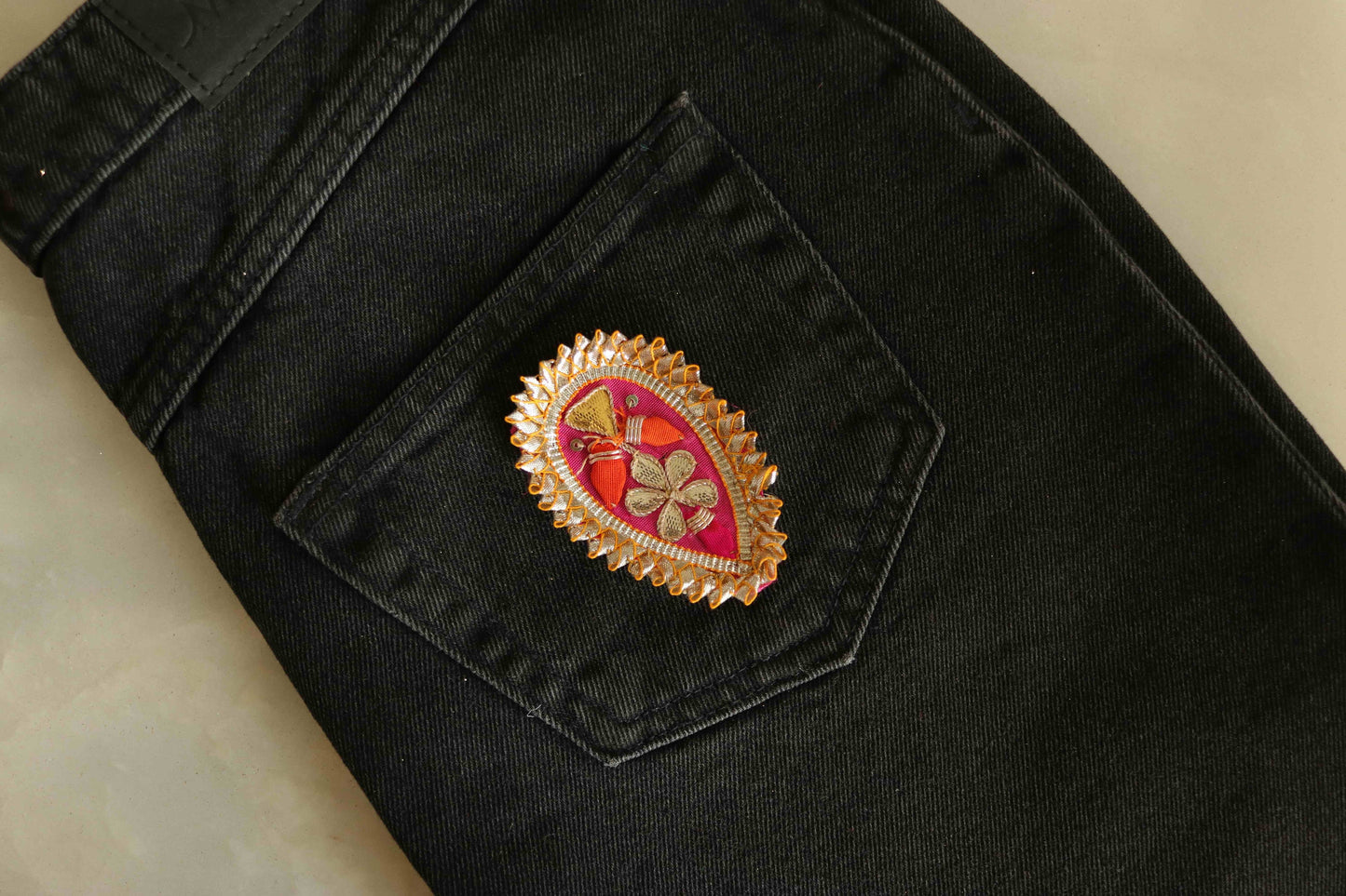 Pink Gold Teardrop Embroidered Patch,Indian Handmade Teardrop Gold Gota Applique,Pink Teardrop patch,DIY Patch