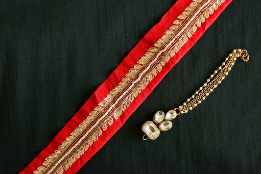 Red Gold Embroidered Floral Trim,Handmade Red Bridal Border,Indian Fabric Trim,Designer Red Gold Saree Border,Price/mtr