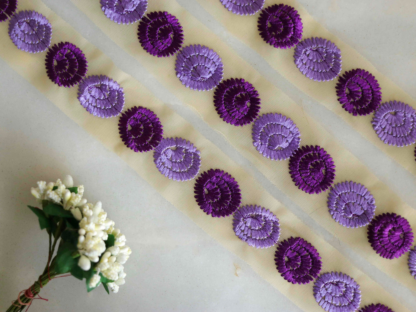 Purple Floral Embroidered Phulkari Trim,Indian Fabric Border,Floral Purple Net Lace,Boho Purple Floral Saree Border,Price/mtr
