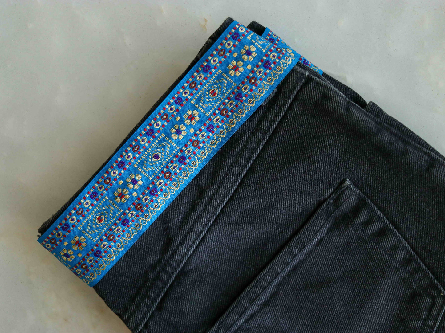 Blue Yellow Floral Brocade Trim,Blue Brocade Border,Indian Brocade Lace,Boho Blue Trim,Blue Floral Saree Border,Price/mtr