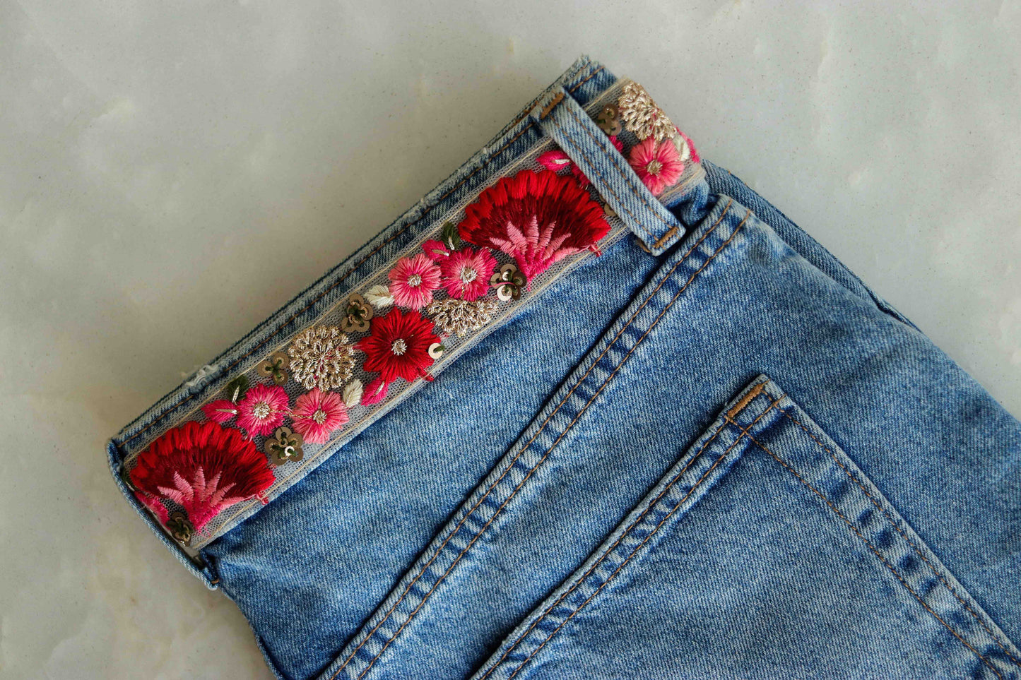 Red Pink Floral Embroidered Trim,Red Floral Border,Red Pink Net Lace,Indian Fabric Trim, Floral Saree Border,Price/mtr