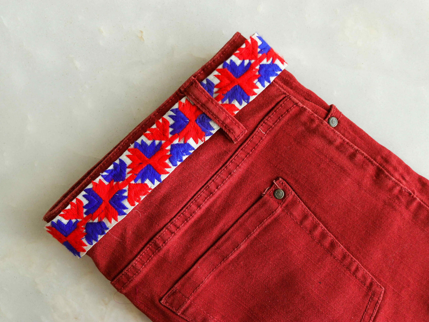 Red Blue Floral Phulkari Trim,Embroidered Indian Border,Geometric Multicolour Lace,Boho Hippie Phulkari Saree Border,Price/mtr