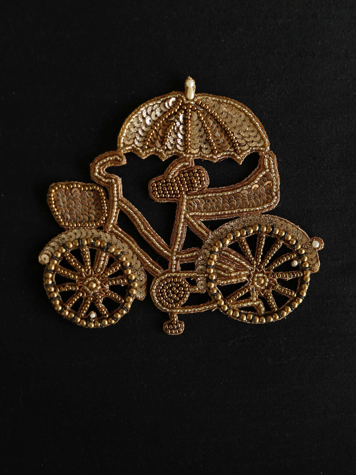 Quirky Cycle Golden Embroidered patch,Handmade Cycle applique,Boho Vehicle patch,Gold Zari Vintage Cycle Sew on DIY Patch